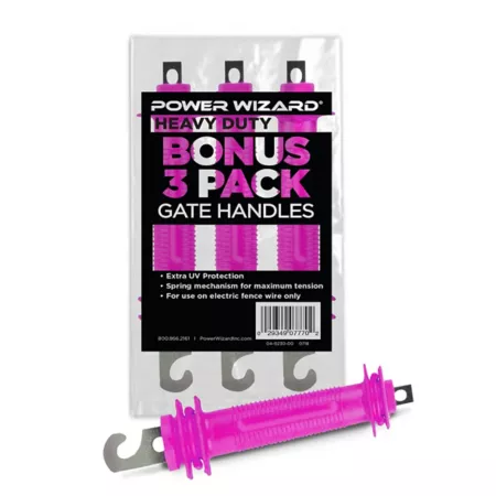 Power Wizard 8" Heavy Duty Rubber Gate Handles Pink 4.25" Size Between Flange 3 Pack Electric Fence Wire & Tape