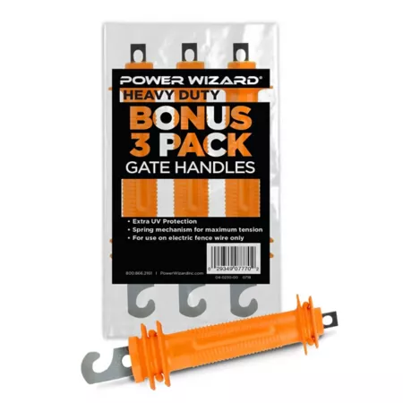 Power Wizard 8" Heavy Duty Rubber Gate Handles Orange 4.25" Size Between Flange 3 Pack Electric Fence Wire & Tape