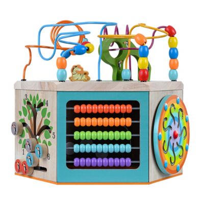 Image showing 8 th Teamson US Inc Kids' Preschool Play Lab 7-in-1 Large Wooden Activity Station, Natural