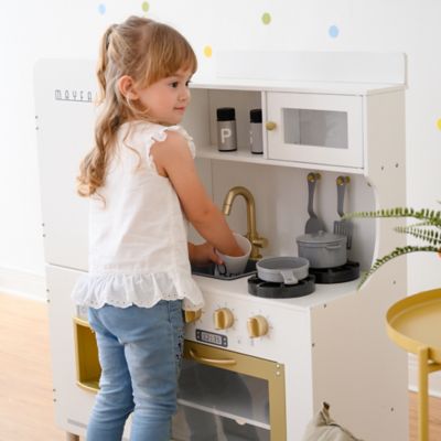 Image showing  Kids' Little Chef Mayfair Classic Kitchen Playset with 11 Accessories, White/Gold