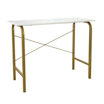 Teamson US Inc Versanora Bella Home Office Desk with Faux Marble Top and Brass Frame, 40 in.