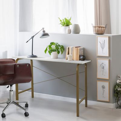 Image showing  40 in. Versanora Bella Home Office Desk with Faux Marble Top and Brass Frame