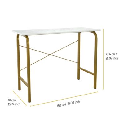 Image showing  40 in. Versanora Bella Home Office Desk with Faux Marble Top and Brass Frame