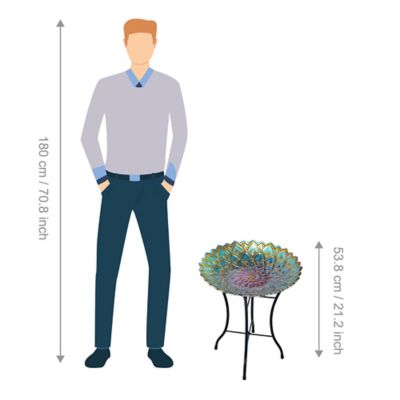 Image showing  18 in. Peaktop Outdoor Handpainted Mosaic Flower Fusion Glass Bird Bath with Stand