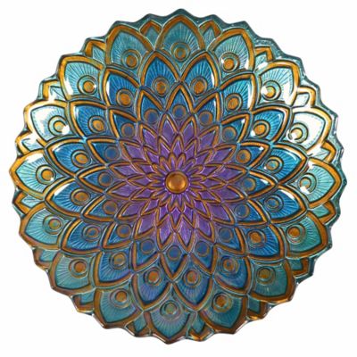 Image showing  18 in. Peaktop Outdoor Handpainted Mosaic Flower Fusion Glass Bird Bath with Stand