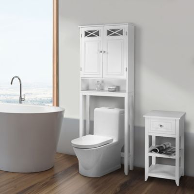 Image showing  8 in. x 25 in. x 68 in. Wooden Dawson Space Saver Bathroom Storage Unit, White