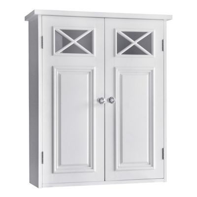 Elegant Home Fashions 7 in. x 20 in. x 24 in. Wooden Dawson Wall Cabinet with Cross Molding and 2 Doors, White