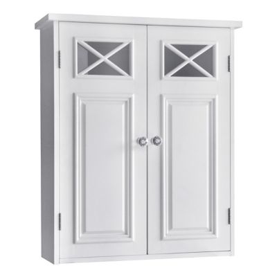 Elegant Home Fashions Dawson Wooden Wall Cabinet with Cross Molding and 2-Doors, Classic White Finish