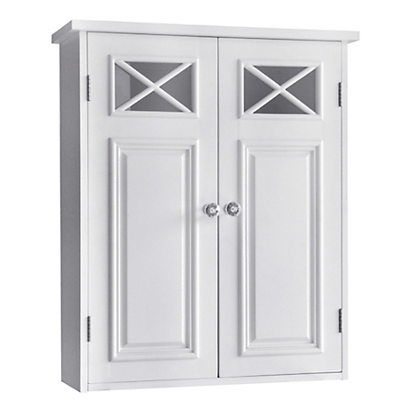 Elegant Home Fashions Dawson Wooden Wall Cabinet with Cross Molding and 2-Doors, Classic White Finish