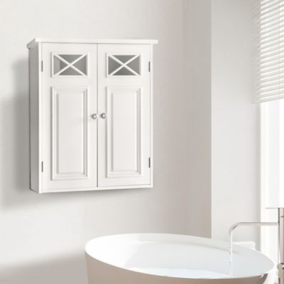 Image showing  7 in. x 20 in. x 24 in. Wooden Dawson Wall Cabinet with Cross Molding and 2 Doors, White
