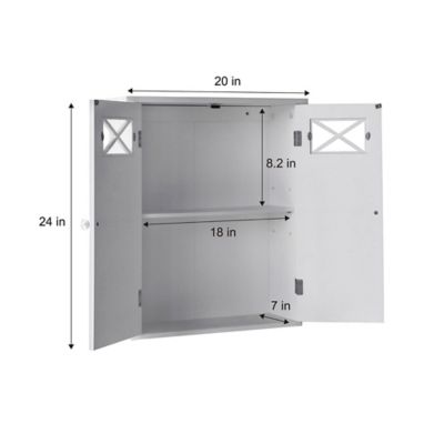Image showing  7 in. x 20 in. x 24 in. Wooden Dawson Wall Cabinet with Cross Molding and 2 Doors, White