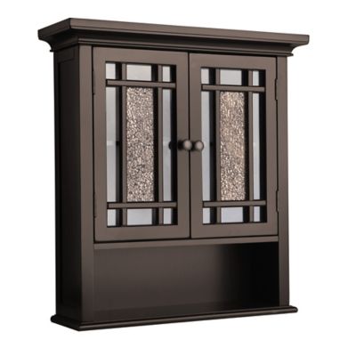 Elegant Home Fashions Windsor Wooden Wall Cabinet with Glass Mosaic Doors