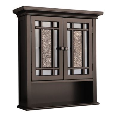 Elegant Home Fashions 7 in. x 22 in. x 24 in. Windsor Wooden Wall Cabinet with Glass Mosaic Doors