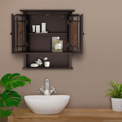 Image showing  7 in. x 22 in. x 24 in. Wooden Windsor Wall Cabinet with Glass Mosaic Doors