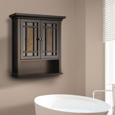 Image showing  7 in. x 22 in. x 24 in. Wooden Windsor Wall Cabinet with Glass Mosaic Doors