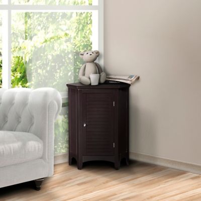 Image showing  Glancy Wooden Corner Stand Floor Cabinet with 1 Shutter Door, Dark Brown