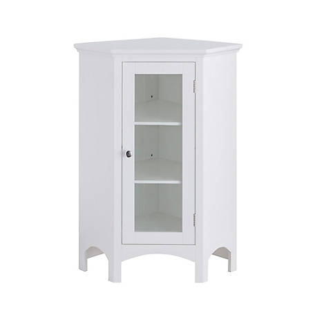 Elegant Home Fashions Madison Wooden Corner Floor Cabinet with Glass Door, White Finish