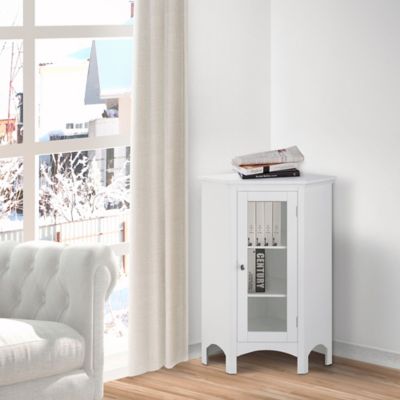 Image showing  Madison Wooden Corner Floor Cabinet with Glass Door, White Finish