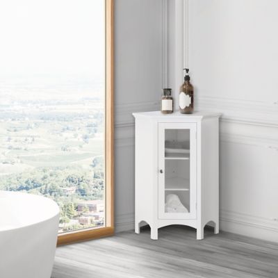 Image showing  Madison Wooden Corner Floor Cabinet with Glass Door, White Finish
