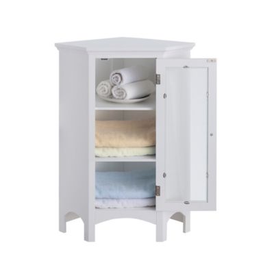 Image showing  Madison Wooden Corner Floor Cabinet with Glass Door, White Finish