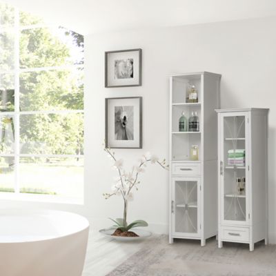 Image showing  Delaney Wooden Linen Cabinet with Drawer and Open Shelves