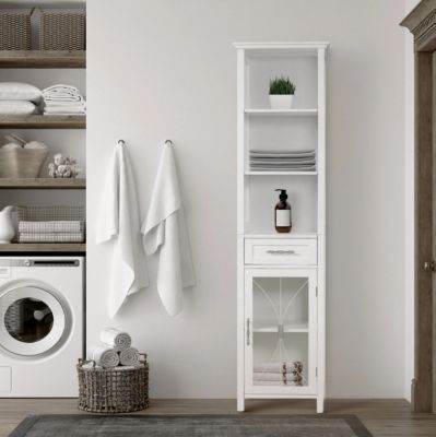 Image showing 5 th Elegant Home Fashions Delaney Wooden Linen Cabinet with Drawer and Open Shelves