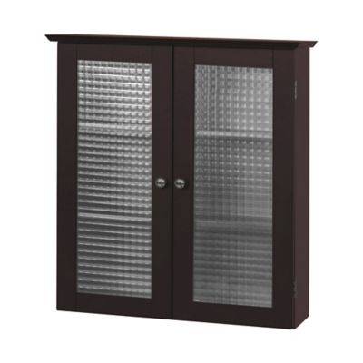 Elegant Home Fashions 8 in. x 22.25 in. x 25 in. Wooden Chesterfield Wall Cabinet with 2 Waffle Glass Doors, Espresso
