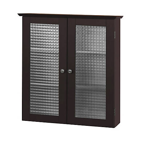 Elegant Home Fashions Chesterfield Wooden Wall Cabinet with 2 Waffle Glass Doors, Sleek Espresso Finish