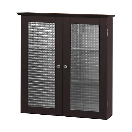 Elegant Home Fashions Chesterfield Wooden Wall Cabinet with 2 Waffle Glass Doors, Sleek Espresso Finish
