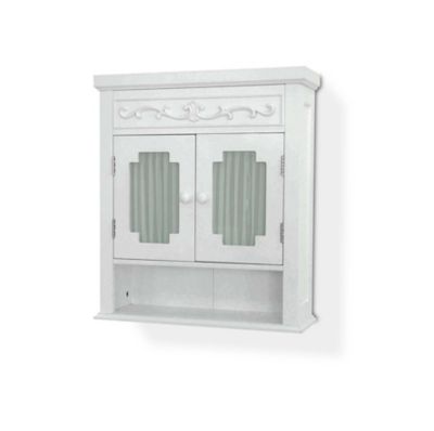 Elegant Home Fashions Lisbon Wooden Wall Cabinet with Drapery-Lined Doors, White Finish