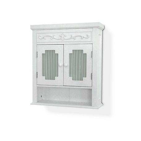 Elegant Home Fashions Lisbon Wooden Wall Cabinet with Drapery-Lined Doors, White Finish