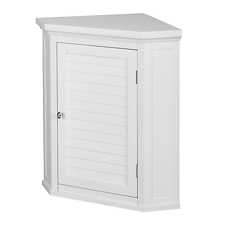 Elegant Home Fashions Glancy Wooden Corner Wall Cabinet with 1 Shutter Door, Timeless White Finish
