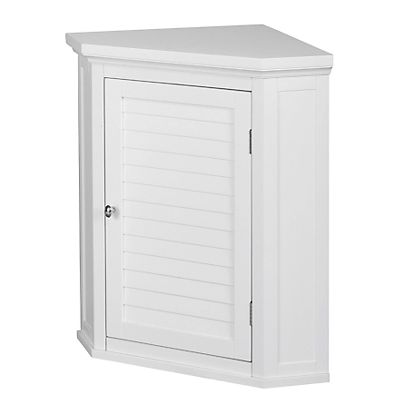Elegant Home Fashions Glancy Wooden Corner Wall Cabinet with 1 Shutter Door, Timeless White Finish