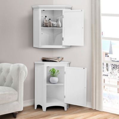 Image showing  22.5 in. x 15 in. x 24 in. Wooden Glancy Corner Wall Cabinet with 1 Shutter Door, White