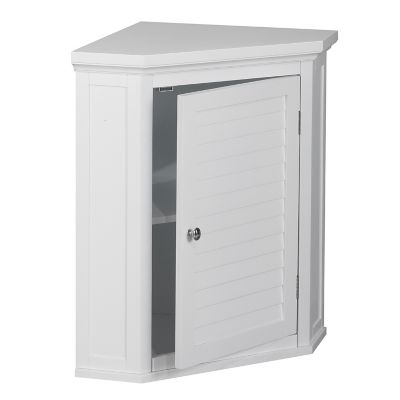 Image showing 5 th Elegant Home Fashions 22.5 in. x 15 in. x 24 in. Wooden Glancy Corner Wall Cabinet with 1 Shutter Door, White
