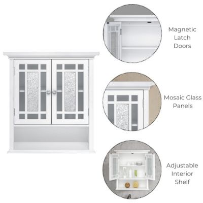 Image showing  7 in. x 22 in. x 24 in. Wooden Windsor Wall Cabinet with Glass Mosaic Doors, White