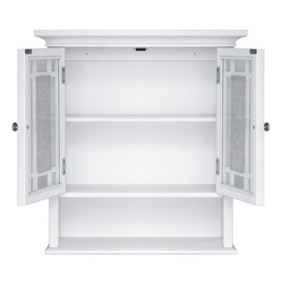 Image showing 6 th Elegant Home Fashions 7 in. x 22 in. x 24 in. Wooden Windsor Wall Cabinet with Glass Mosaic Doors, White