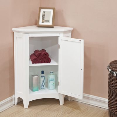 Image showing  Glancy Wooden Corner Stand Floor Cabinet with 1 Shutter Door, White