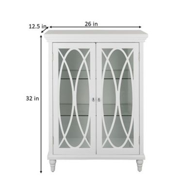 Image showing  Florence Double Door Floor Cabinet with 2 Adjustable Tempered Glass Shelves, Natural Wood Finish