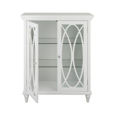Image showing  Florence Double Door Floor Cabinet with 2 Adjustable Tempered Glass Shelves, Natural Wood Finish