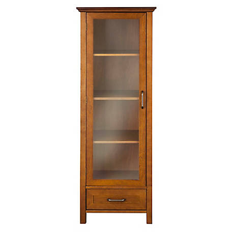 Elegant Home Fashions Avery Linen Cabinet with 1-Door and 1 Bottom Drawer, Timeless Oiled Oak Veneer Finish