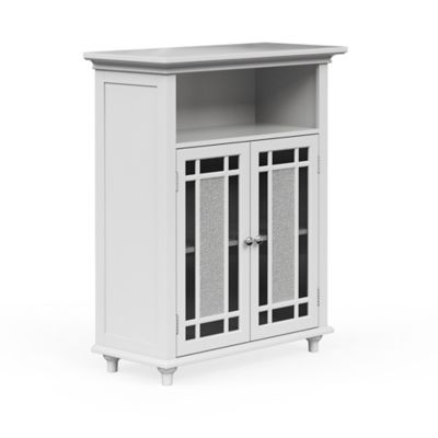 Image showing  Windsor Wooden Floor Cabinet with Glass Mosaic Doors, White