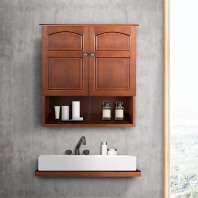 Image showing  8 in. x 22.25 in. x 25 in. MDF Martha Wall Cabinet with 2 Doors, Mahogany