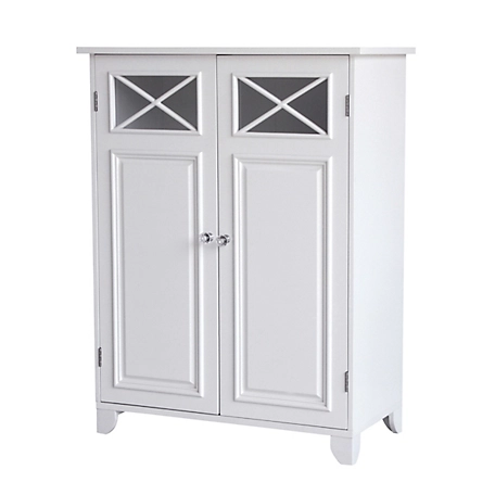 Elegant Home Fashions Dawson Wooden Floor Cabinet with Cross Molding and 2-Doors, Classic White Finish