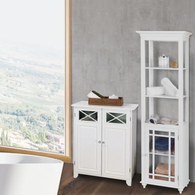 Image showing  2-Door Dawson Wooden Floor Cabinet with Cross Molding, 13 in. x 26 in. x 34 in., Classic White Finish