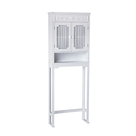 Elegant Home Fashions Lisbon Wooden Space Saver Storage Unit with Drapery-Lined Door, White Finish