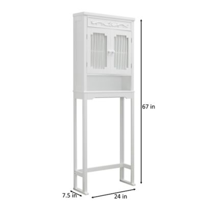 Image showing  7.5 x 24 x 67in. Wooden Lisbon Space Saver Bathroom Storage Unit with Drapery-Lined Door, White