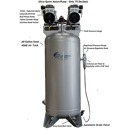 California Air Tools 2 HP 60 gal. Ultra Quiet and Oil-Free Steel Tank Air Compressor with Automatic Drain Valve