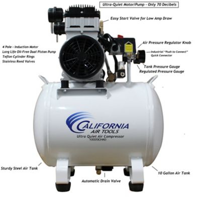 Image showing  2 HP 10 gal. Ultra Quiet and Oil-Free Steel Tank Air Compressor with Auto Drain Valve, 125 PSI