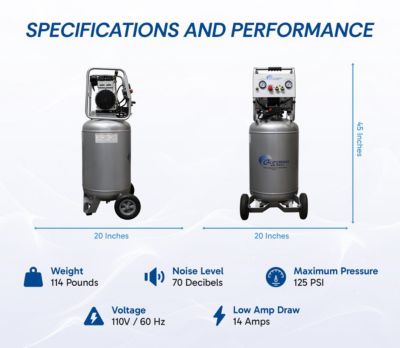 Image showing 8 th California Air Tools 2 hp 20 gal. Ultra Quiet and Oil-Free Steel Tank Air Compressor